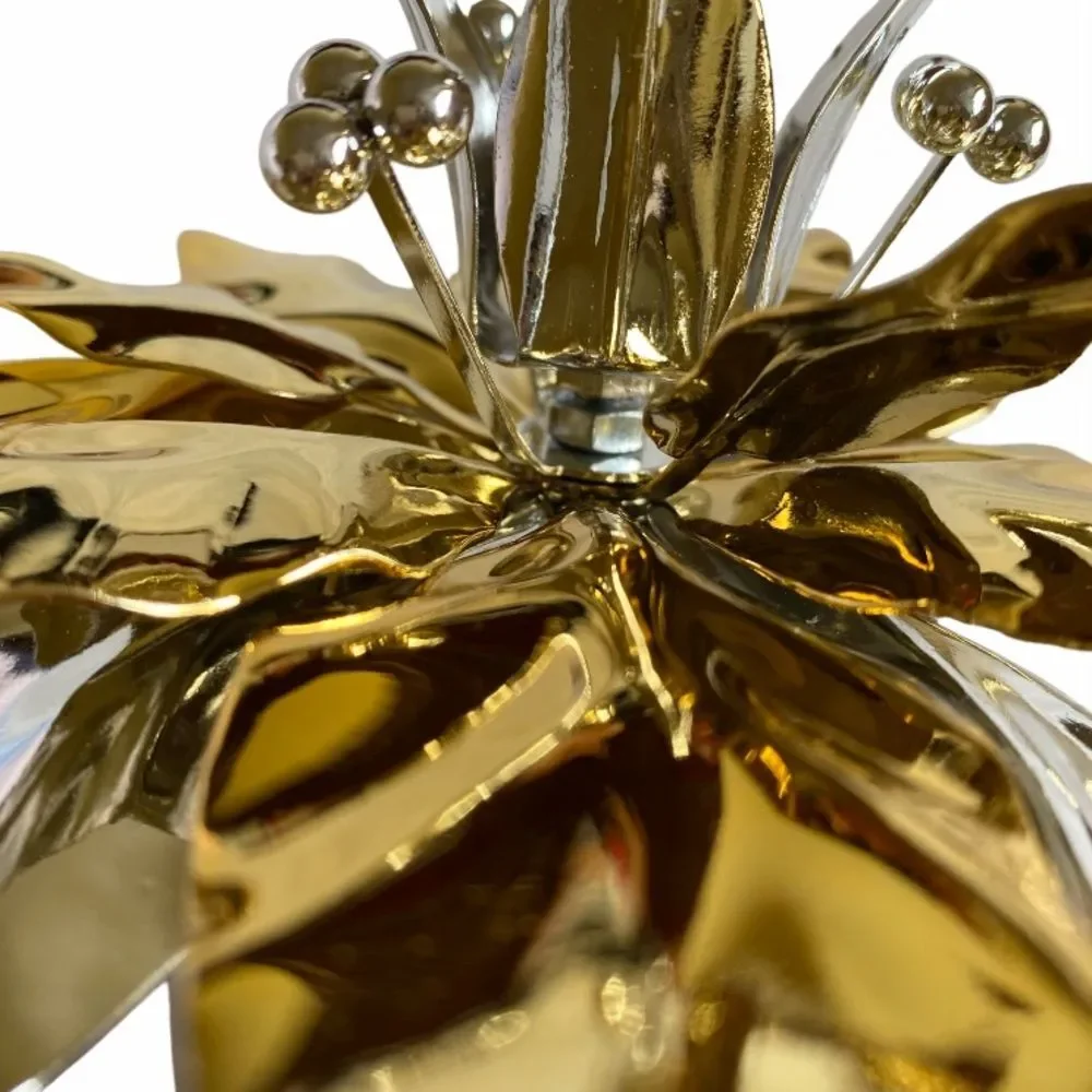 Vintage Department 56 Poinsettia Taper Candle Holder Silver Gold Shinny Finish